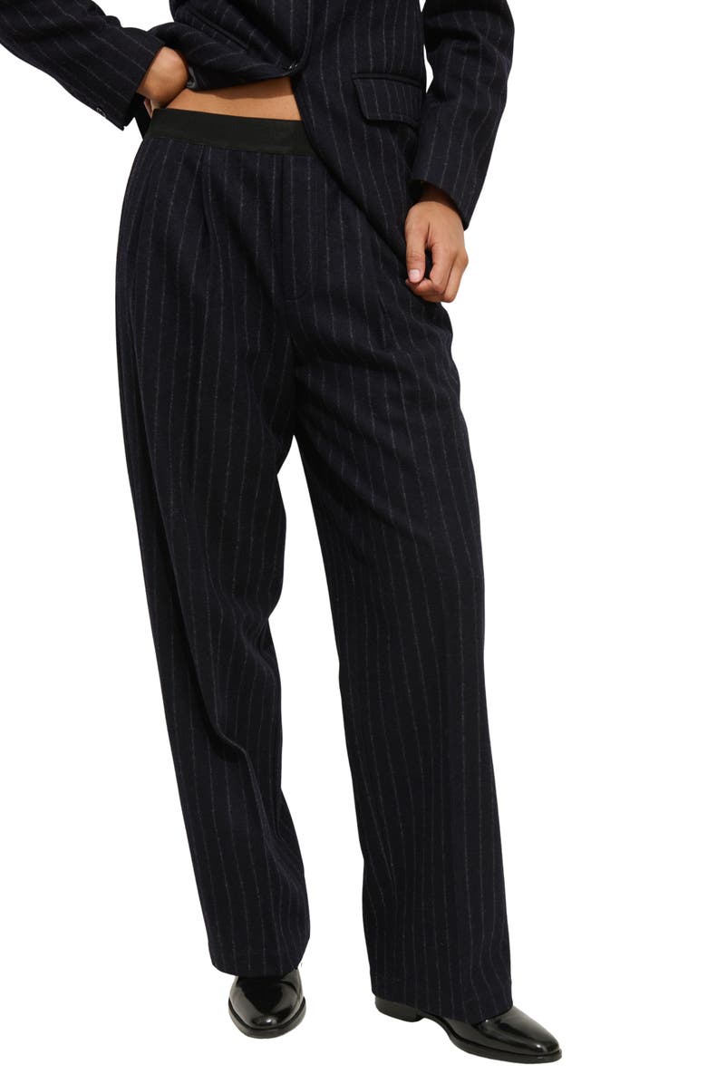 Alex Mill Primrose Pinstripe Pleated Wool Pull-On Trousers, Main, color, Chalk/ Navy