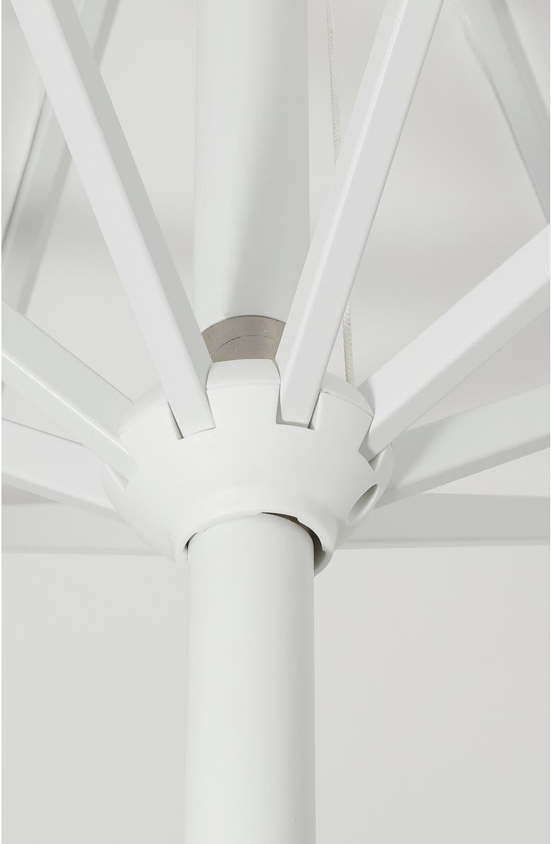 JONATHAN Y Tracy 9 ft. Classic MidCentury Scalloped Fringe Market Patio Umbrella with Auto-Tilt, Crank, Wind Vent and UV Protection, Alternate, color, White