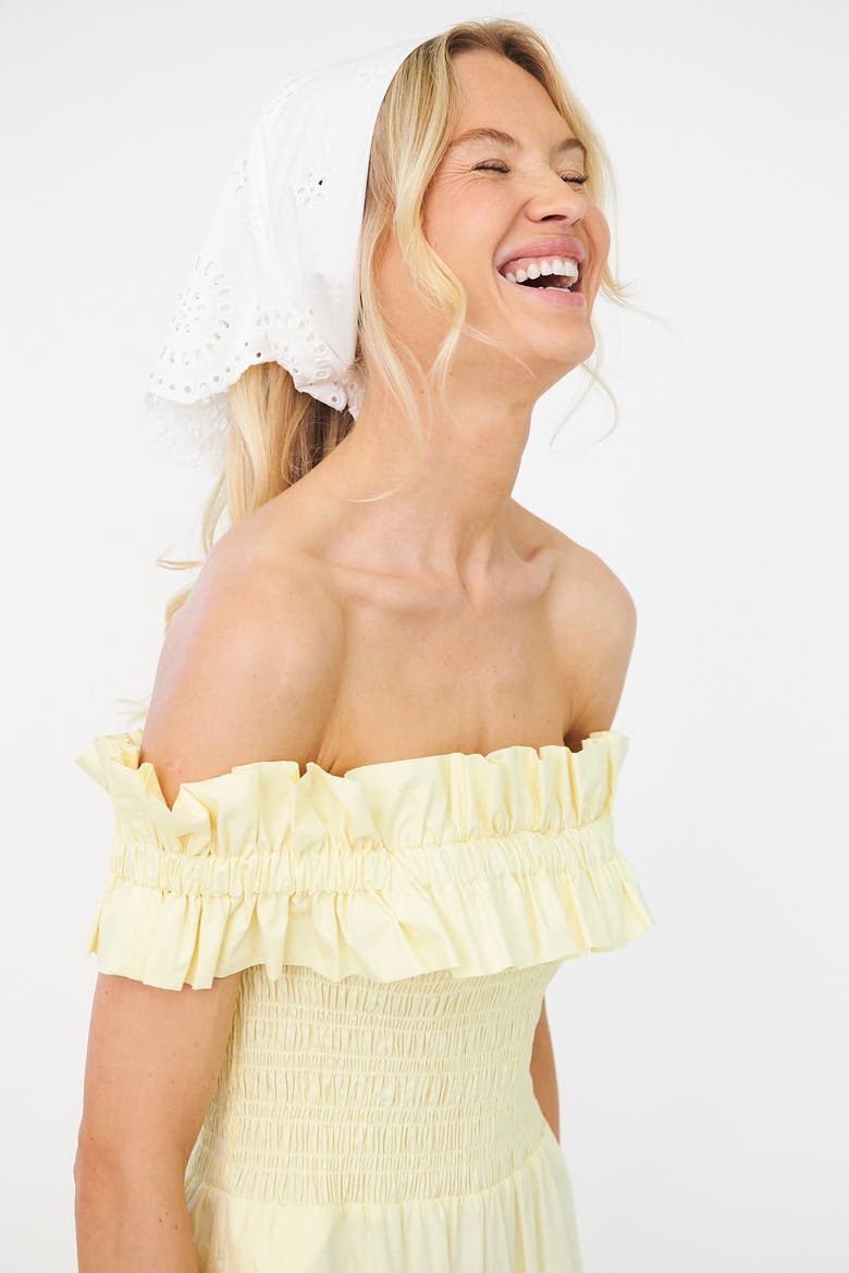 Capri Bardot Ruffle Maxi Dress, Alternate, color, French Vanilla
