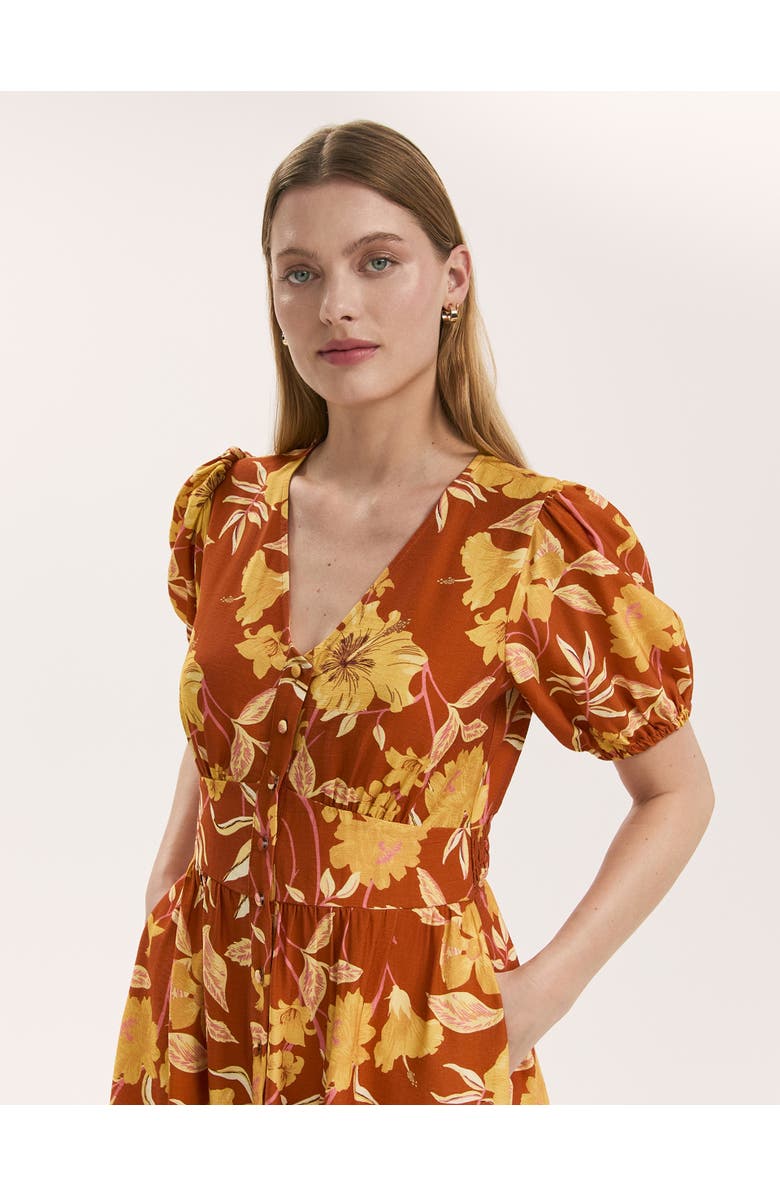 Finery London Addison Floral Crepe Midi Dress, Alternate, color, Brown Floral