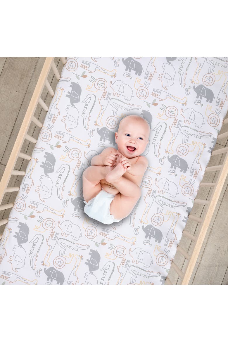 Jungle Story 100% Cotton Safari Baby Fitted Crib Sheet, Alternate, color, White Multi