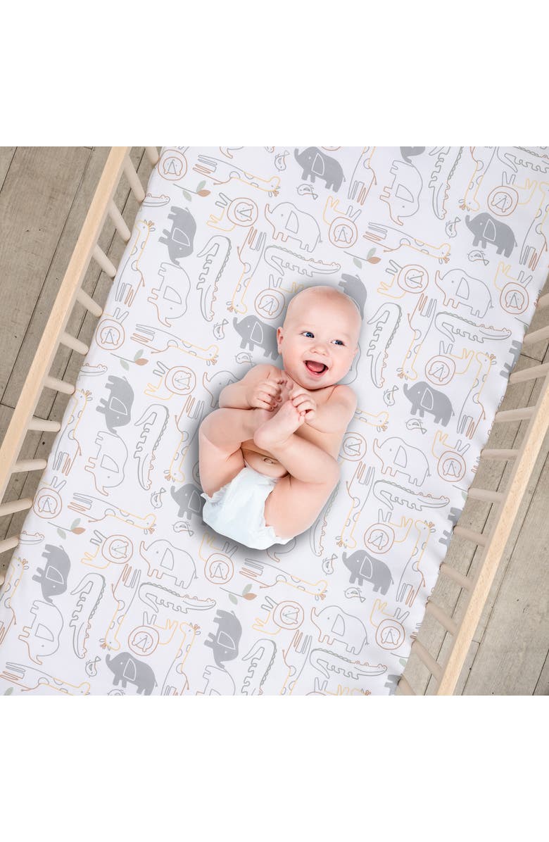 Lambs & Ivy Jungle Story 100% Cotton Safari Baby Fitted Crib Sheet, Alternate, color, White Multi