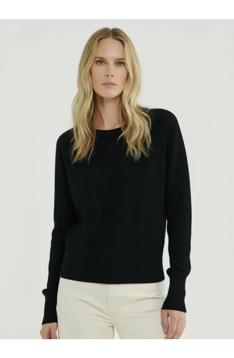 Majestic Filatures Cashmere Long Sleeve Pullover Crewneck, Main, color, Noir