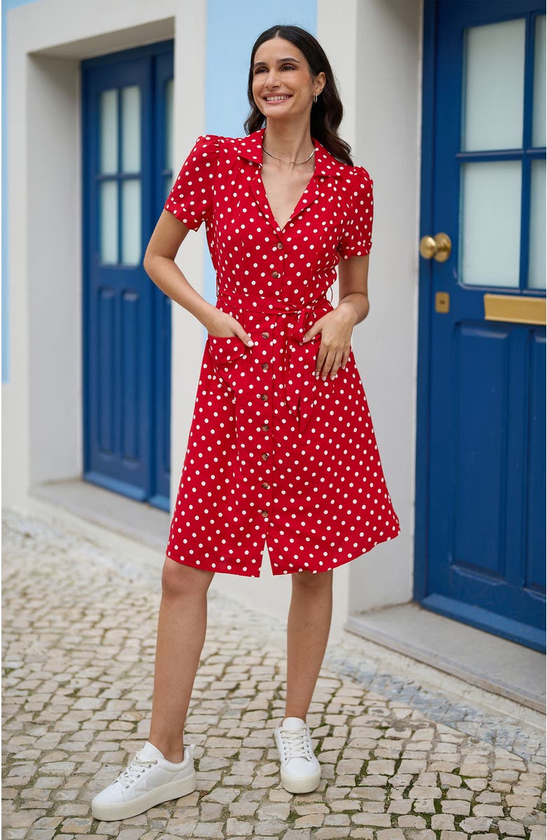 Yumi Retro Shirt Polka Dot Dress, Alternate, color, Red