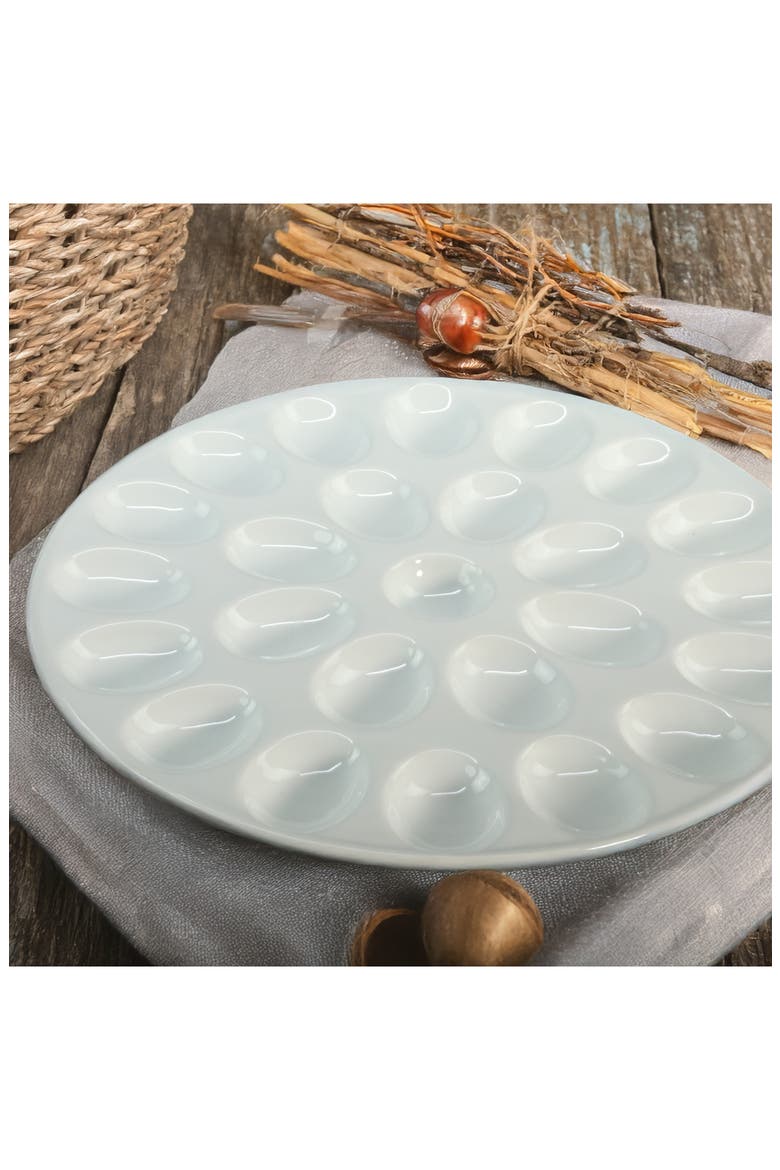 Set of 2 Round Egg Plates, Alternate, color, WHITE