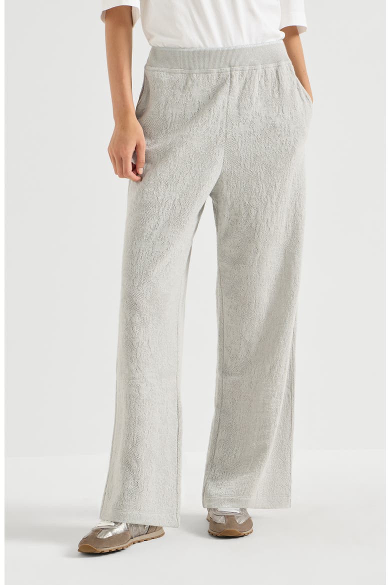 Lace flowers jersey track trousers in sparkling virgin wool and cashmere, Main, color, Light Grey