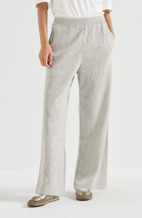 Lace flowers jersey track trousers in sparkling virgin wool and cashmere