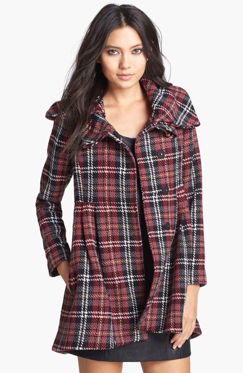 Mural Plaid Babydoll Coat, Main, color,
