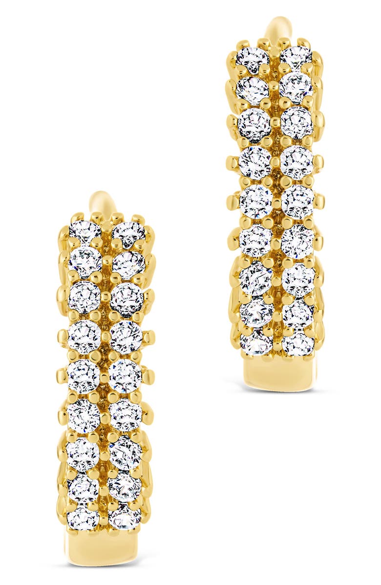 Sterling Forever Ximena Cubic Zirconia Pavé Hoop Earrings, Alternate, color, Gold