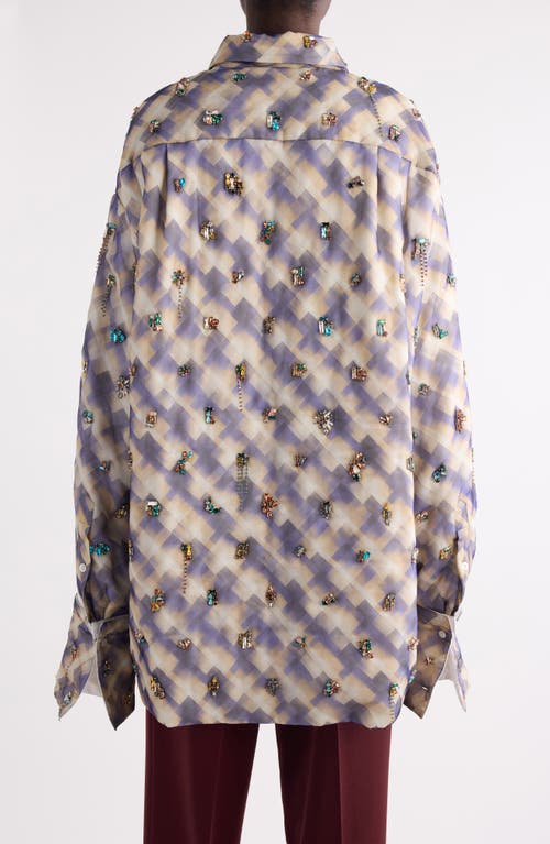 Dries Van Noten Cartan Crystal Embellished Oversize Shirt In Gray