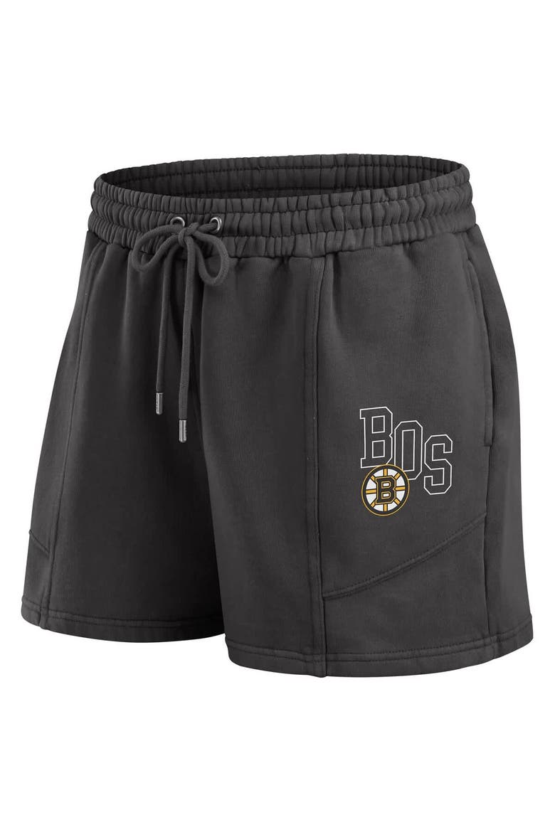 Women's WEAR by Erin Andrews Black Boston Bruins Washed Fleece Sweatshirt & Shorts Lounge Set, Alternate, color, Black