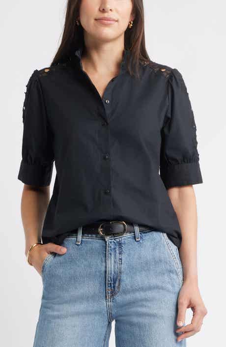 Caslon® Ruffle Lace Appliqué Cotton Top