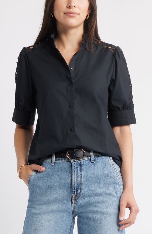 Caslonr Caslon(r) Ruffle Lace Appliqué Cotton Top In Black