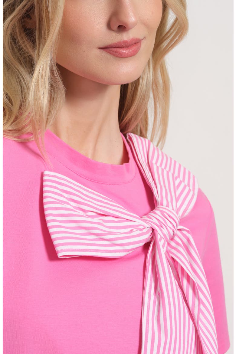 Striped Bow Stretch Cotton T-Shirt, Alternate, color, LIGHT PINK