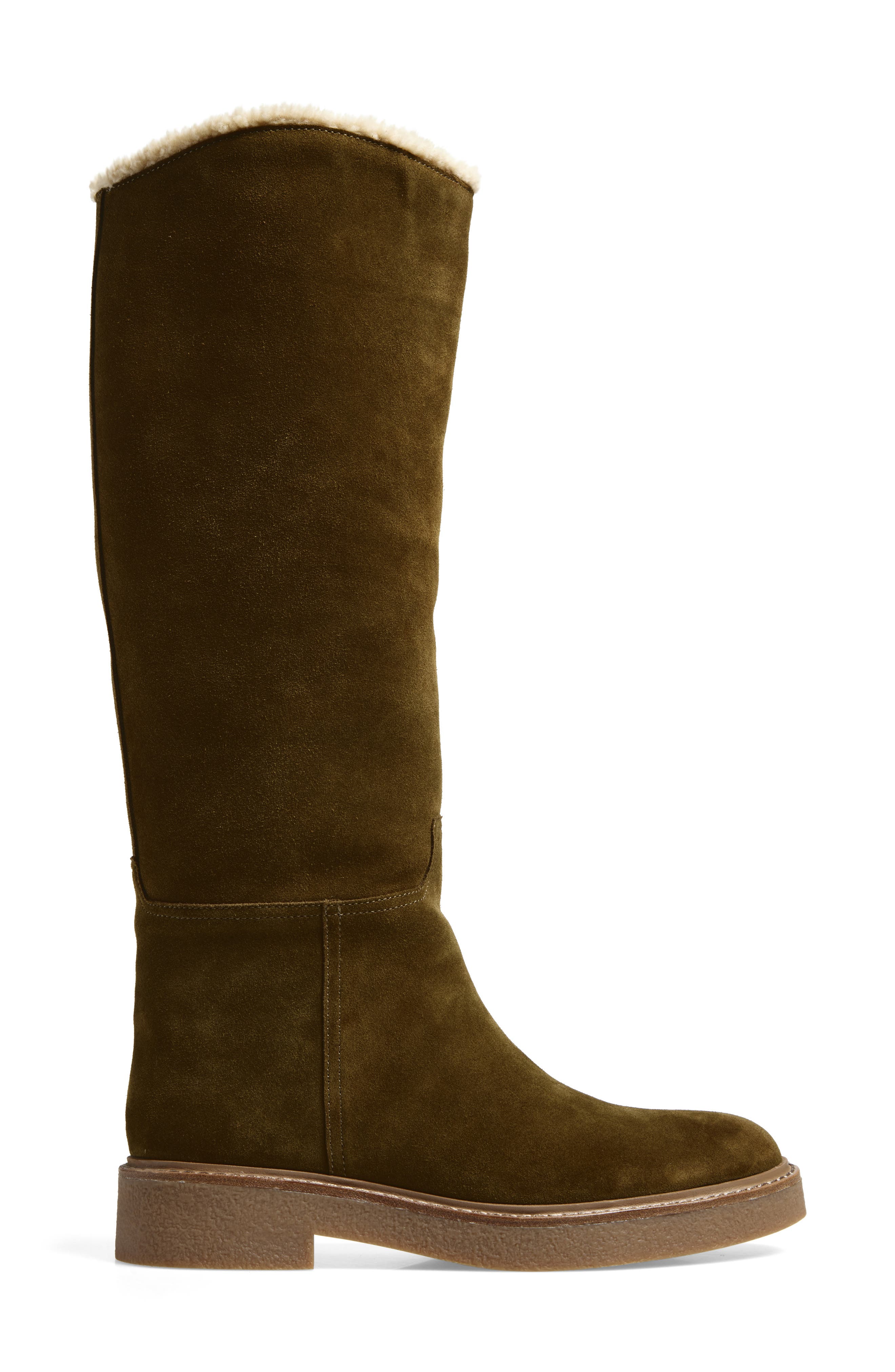 Jeffrey Campbell Zabini Faux Shearling Lined Knee High Boot, Alternate, color, Khaki Suede Combo
