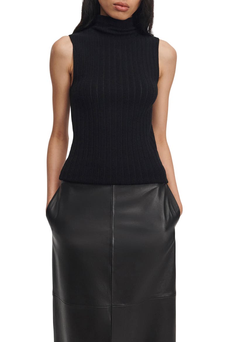 Rhodes Sleeveless Wool Turtleneck, Main, color, BLACK