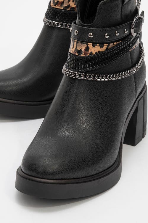 Prologue Shoes Boliva Buckled Chain Block Heel Boot In Black