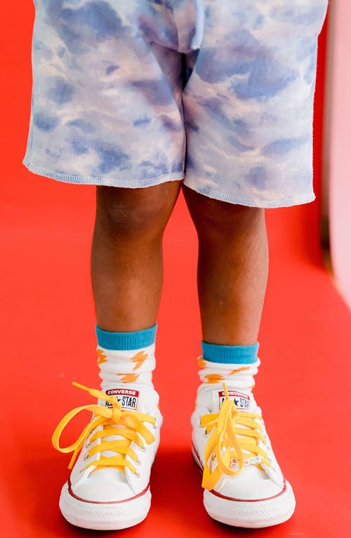 Shop Mightly Organic Cotton Fleece Knee Shorts In Blue Cloud