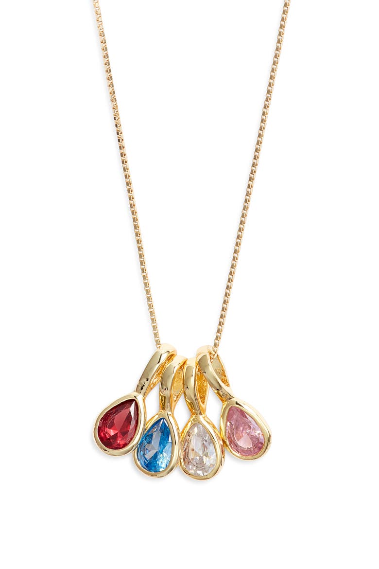 Multi Birthstone Teardrop Charm Necklace, Main, color, GOLD / 4 CHARMS
