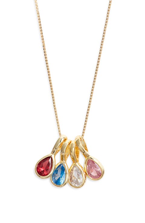 Multi Birthstone Teardrop Charm Necklace