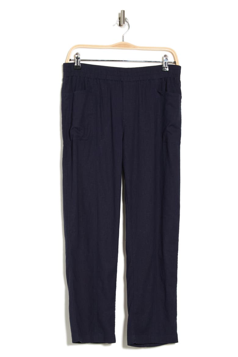 Pull-On Linen Blend Crop Pants, Alternate, color, NAVY STILL