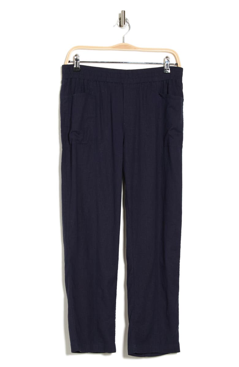 Caslon<sup>®</sup> Pull-On Linen Blend Crop Pants, Alternate, color, Navy Still