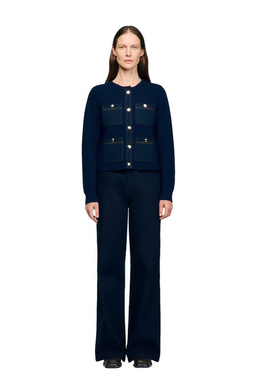 Sandro Alexandre Denim Trim Cardigan In Black