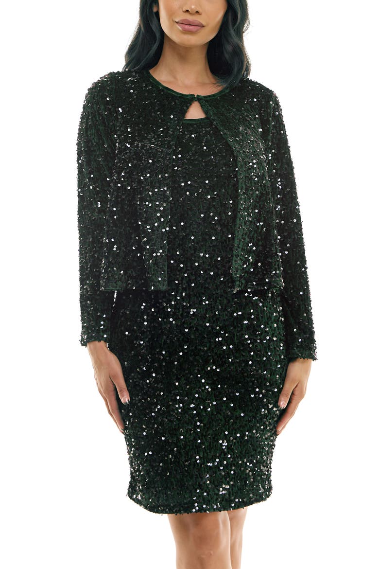 Sequin Embellished Cocktail Dress with Jacket, Alternate, color, SPRUCE