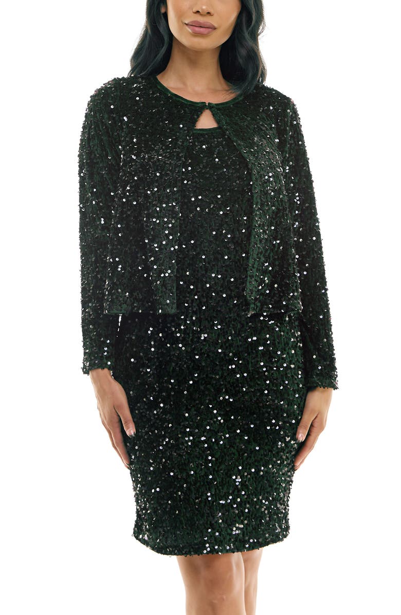 Nina Leonard Sequin Embellished Cocktail Dress with Jacket, Alternate, color, Spruce