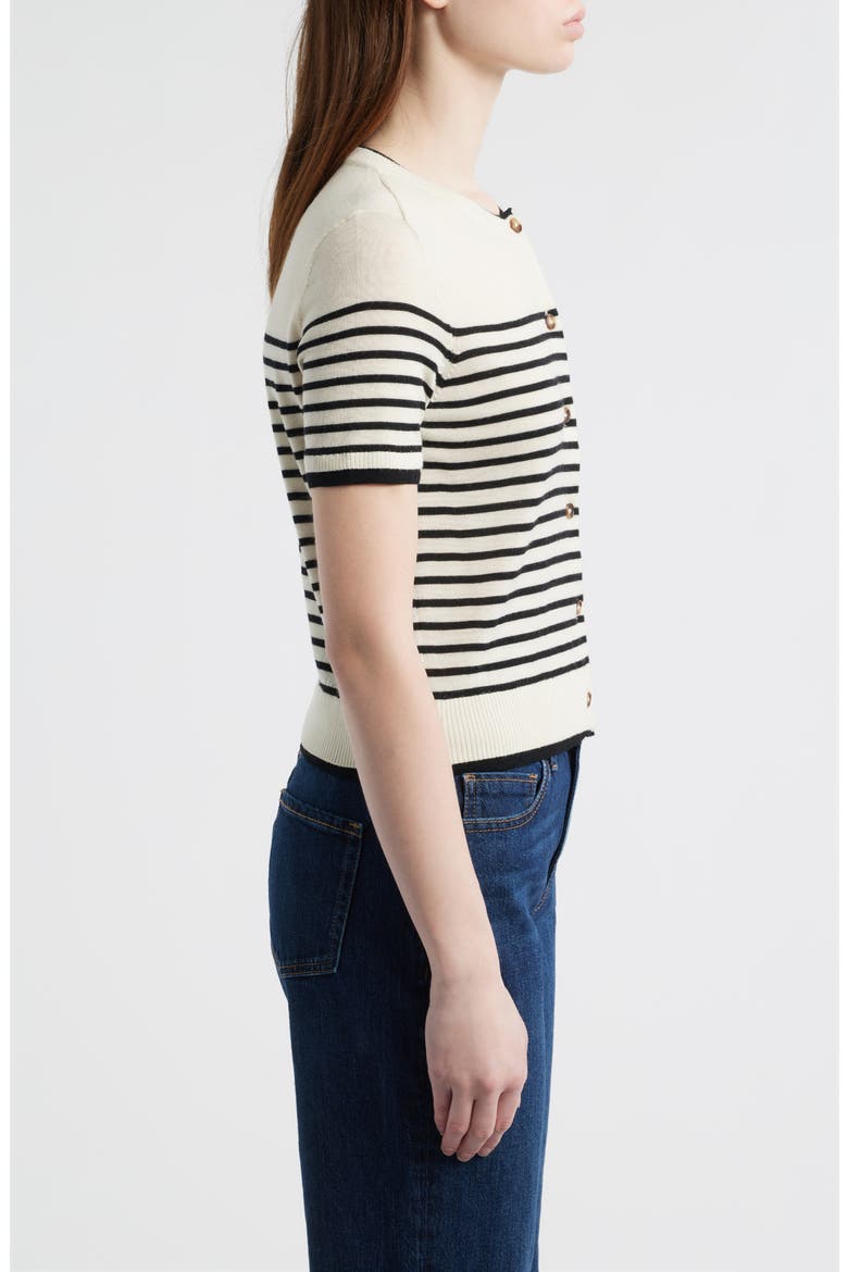 Anne Stripe Short Sleeve Wool Cardigan, Alternate, color, IVORY