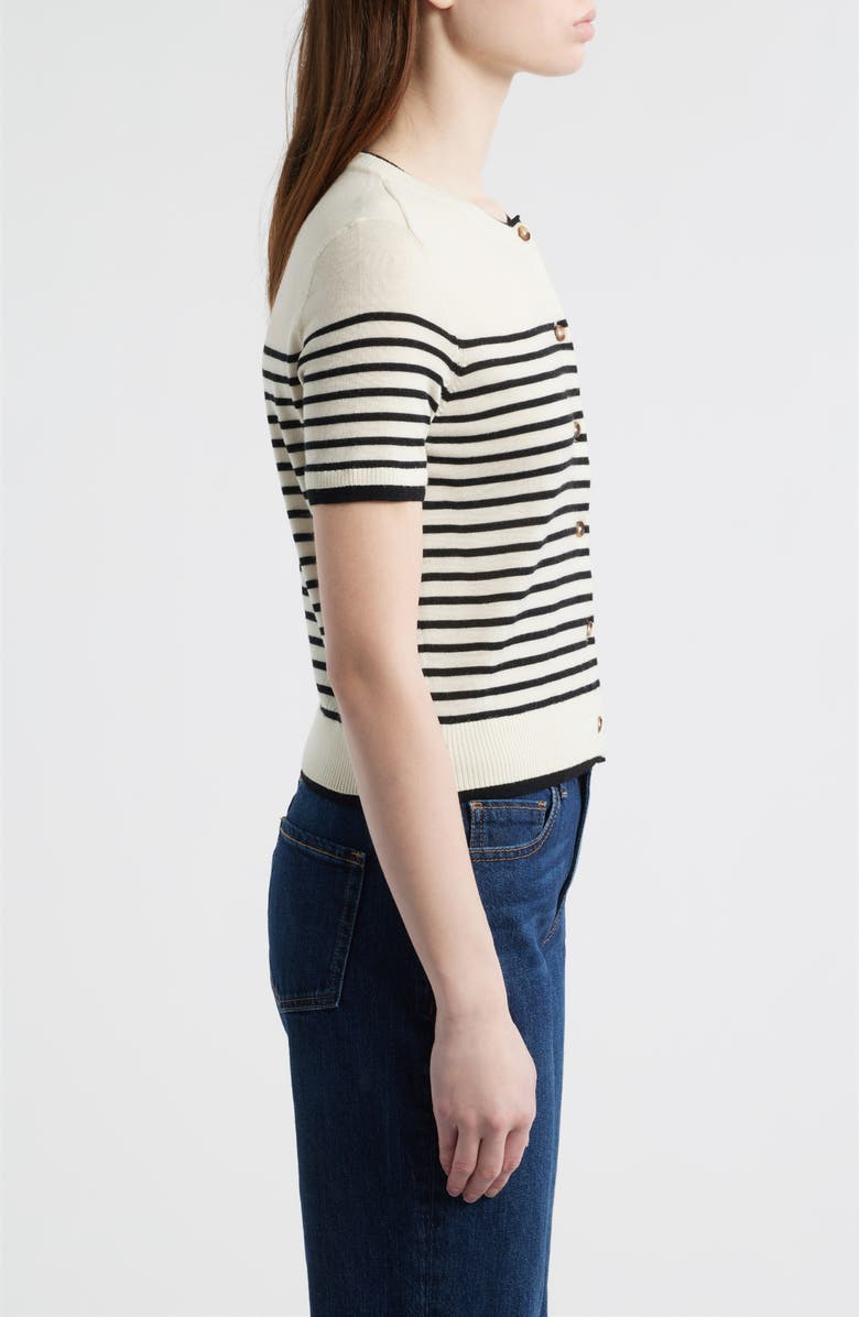rag & bone Anne Stripe Short Sleeve Wool Cardigan, Alternate, color, Ivory