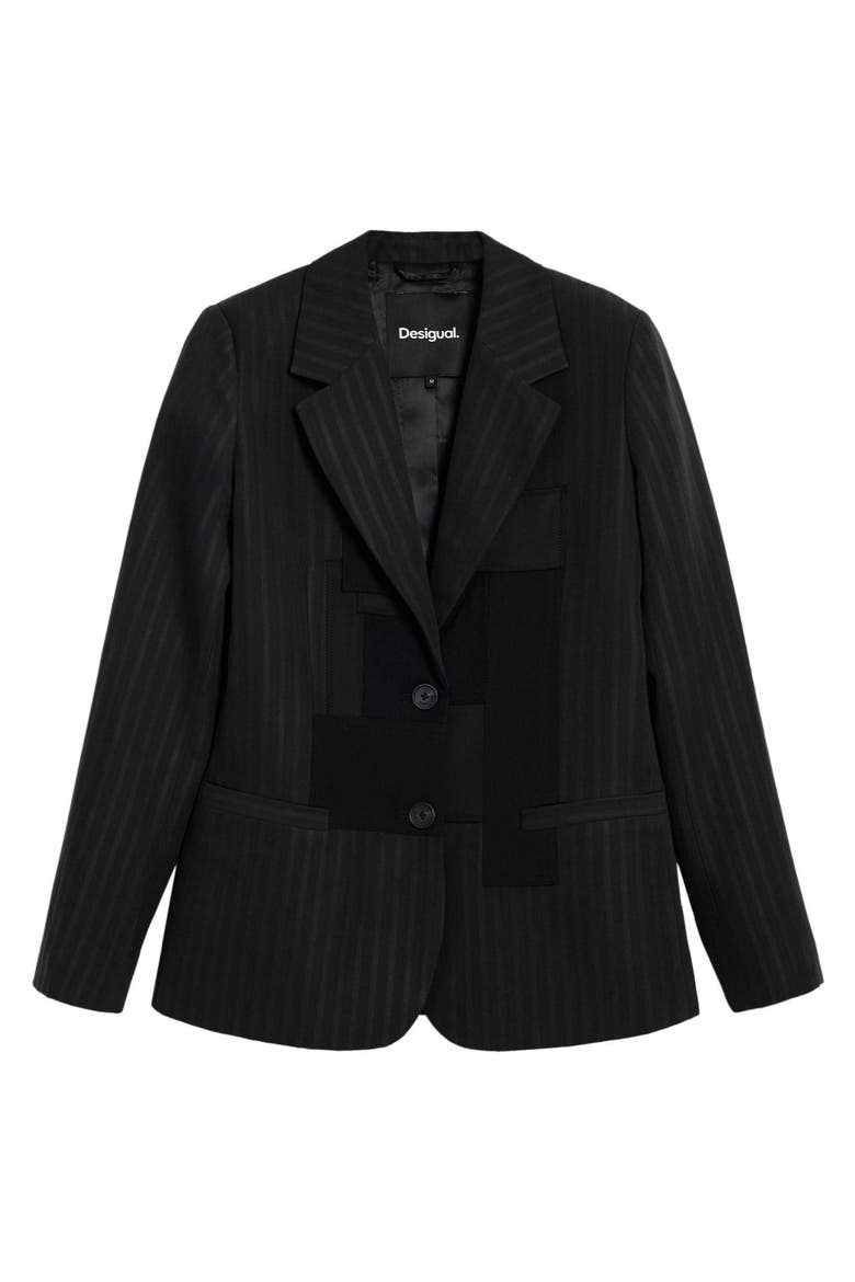 Mixed Media Pinstripe Single Breasted Blazer, Alternate, color, DARK GREY