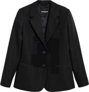 Desigual Mixed Media Pinstripe Single Breasted Blazer