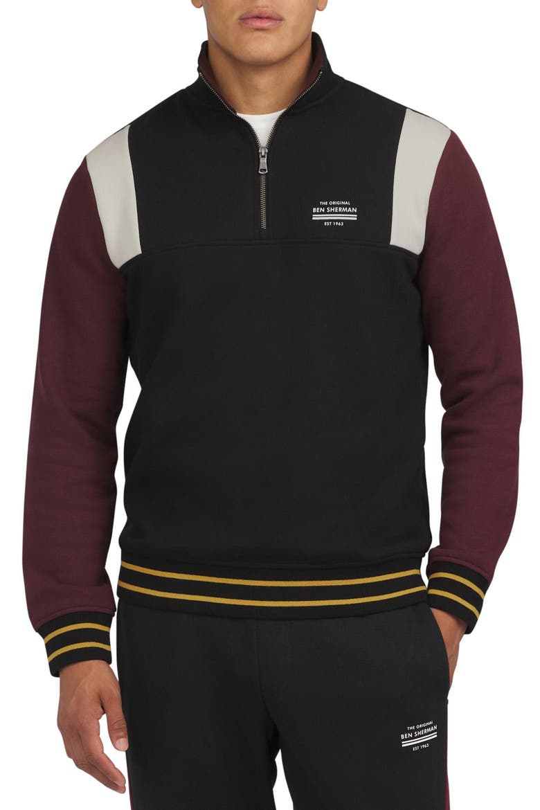 Overhead Colorblock Quarter Zip, Main, color, BLACK