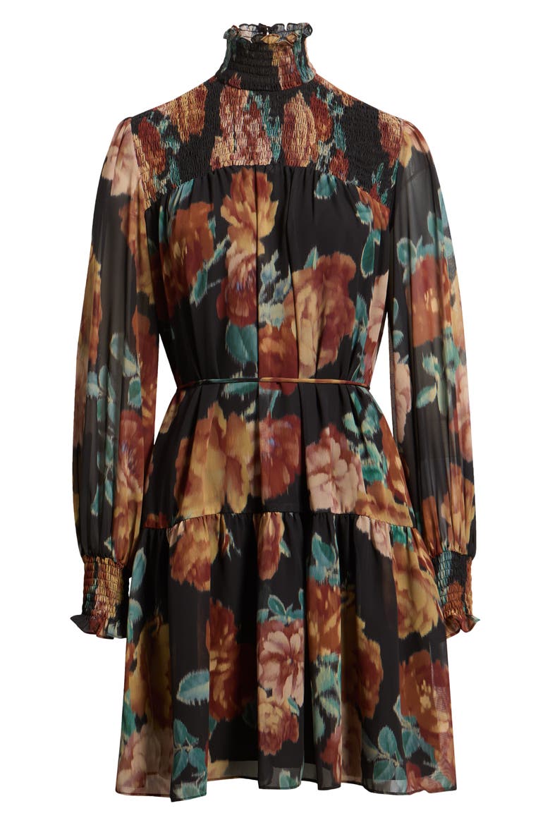 Floral Long Sleeve Dress, Alternate, color, BLACK ORANGE