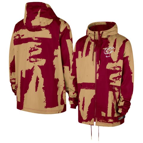 Men's Nike Wine/Gold Cleveland Cavaliers Courtside Club Premium Woven Full-Zip Hooded Jacket