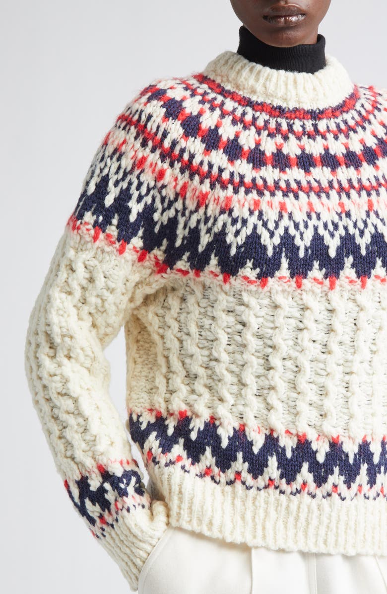 Moncler Grenoble Fair Isle Crewneck Sweater, Alternate, color, White