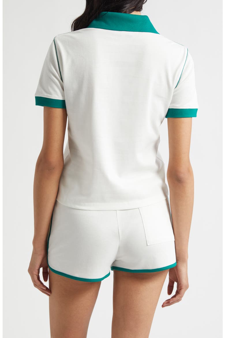 Crown Embroidered '70s Piqué Polo, Alternate, color, WHITE/ ALPINE