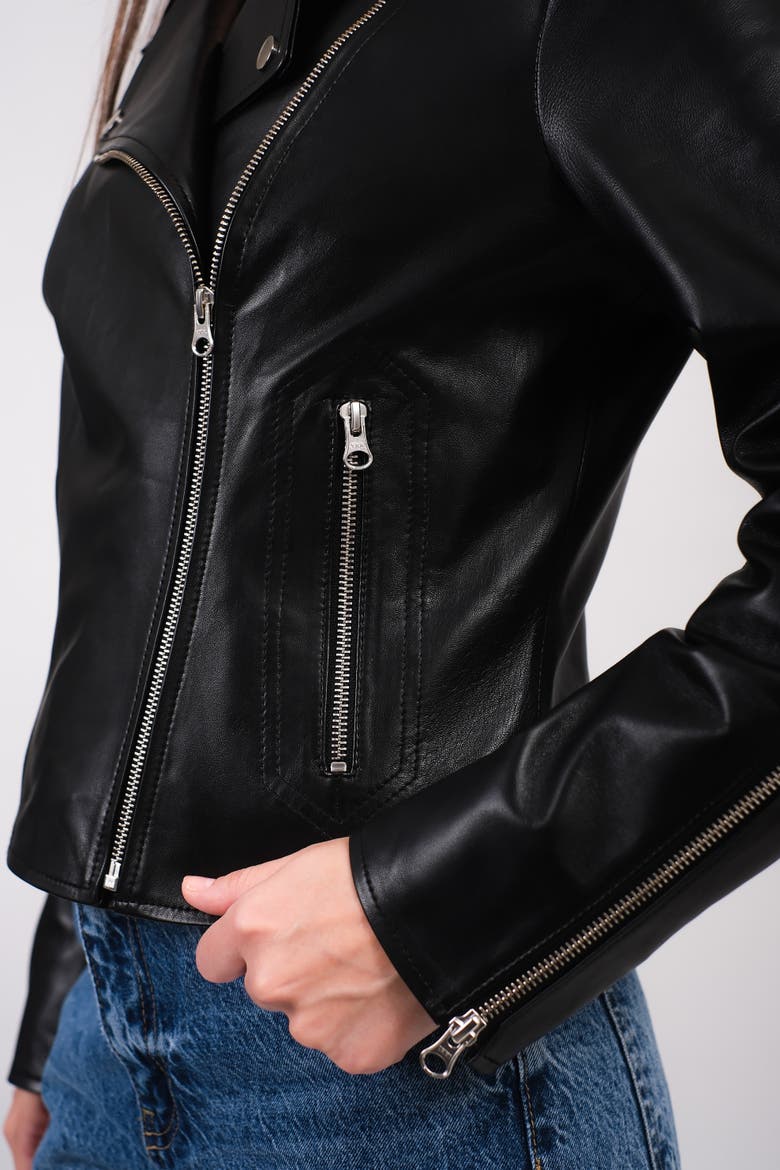 Charlotte Leather Jacket, Alternate, color, Black