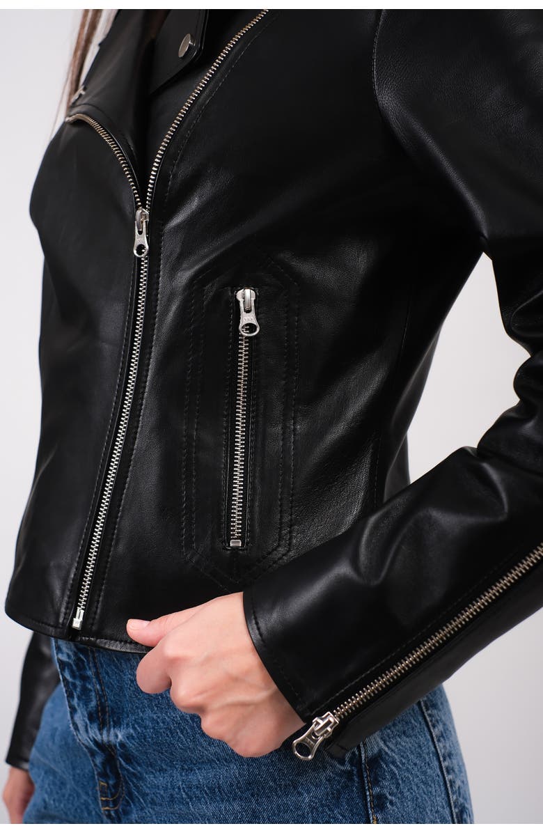 Furniq UK Charlotte Leather Jacket, Alternate, color, Black