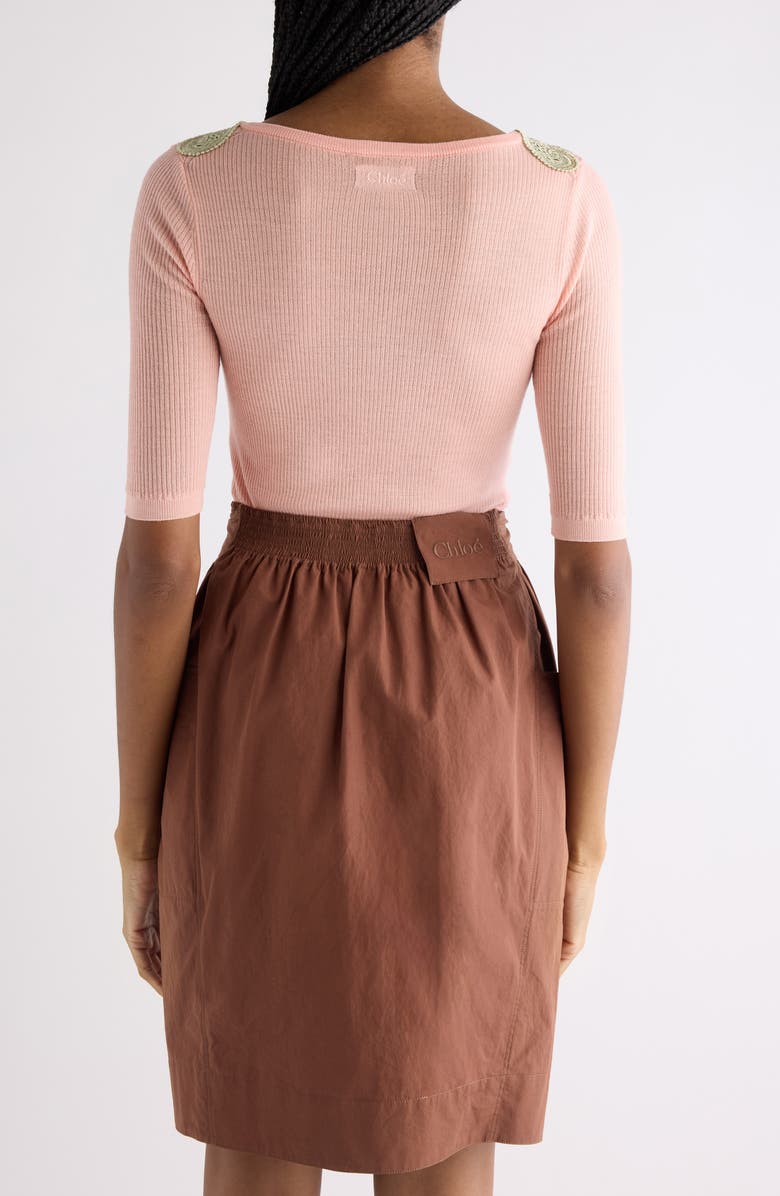 Chloé Lace Trim Rib Wool Sweater, Alternate, color, Tender Pink