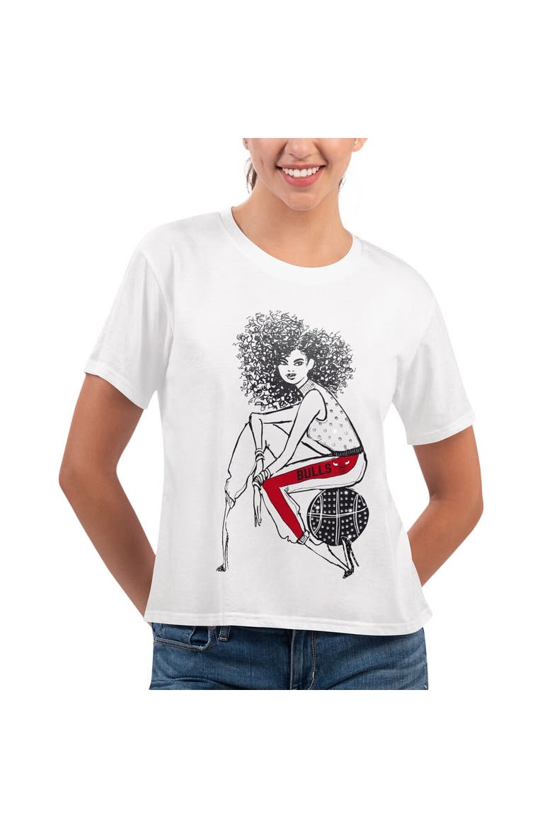 Women's G-III 4Her by Carl Banks White Chicago Bulls Play the Ball Cropped T-Shirt, Main, color, White