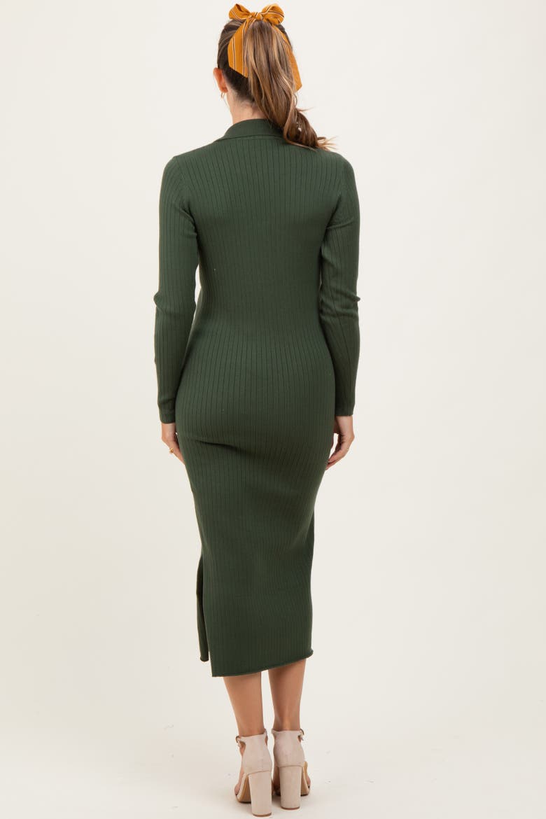 Ribbed Knit Maternity Polo Dress, Alternate, color, Olive Green