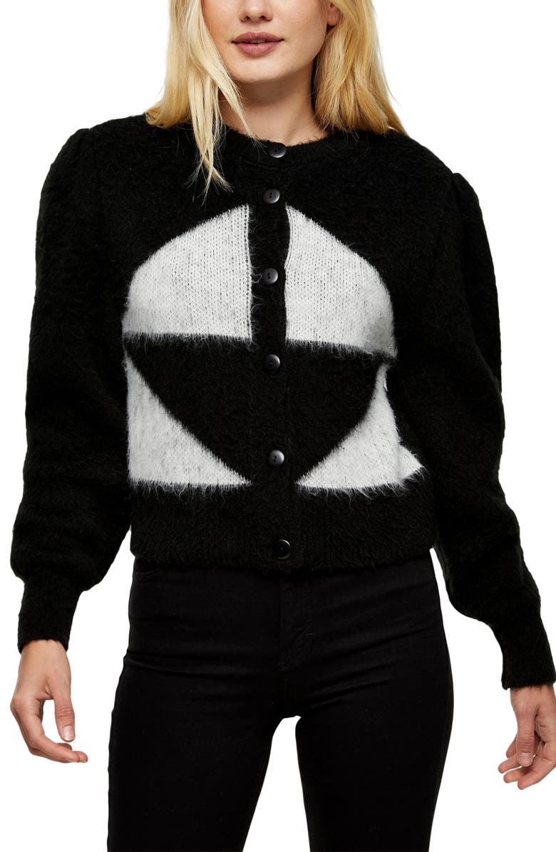 Topshop Brushed Argyle Cardigan, Main, color,