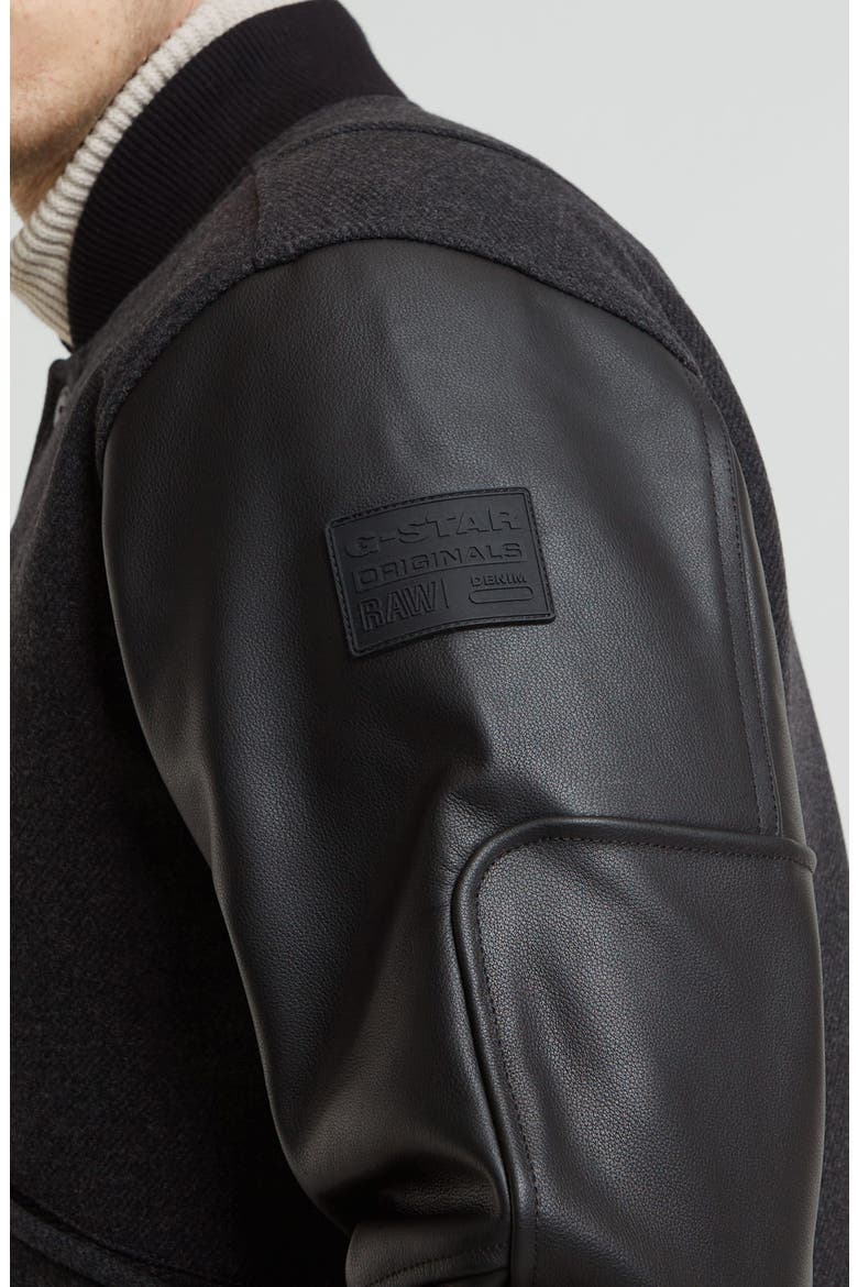 Wool Blend & Leather Varsity Jacket, Alternate, color, SHADOW