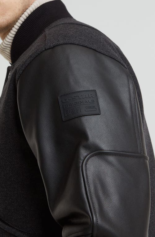 G-star Wool Blend & Leather Varsity Jacket In Shadow