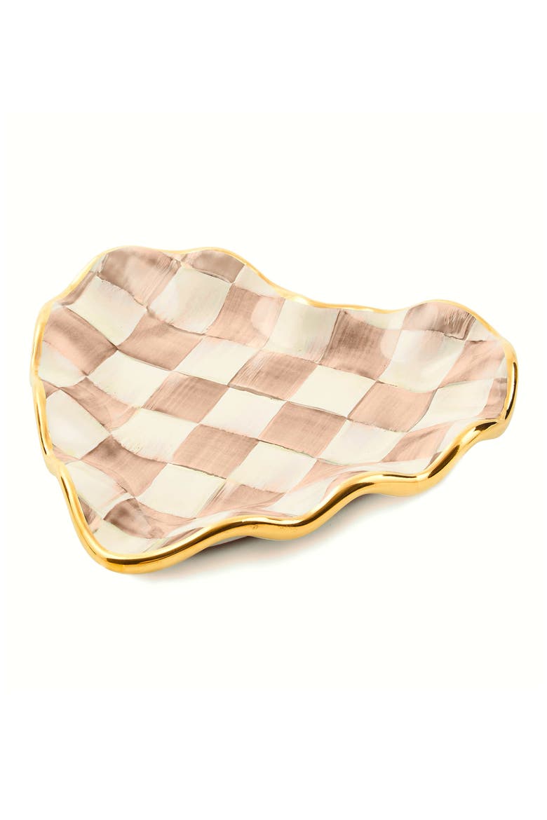 Mocha Check Ceramic Fluted Heart Plate, Main, color, MOCHA