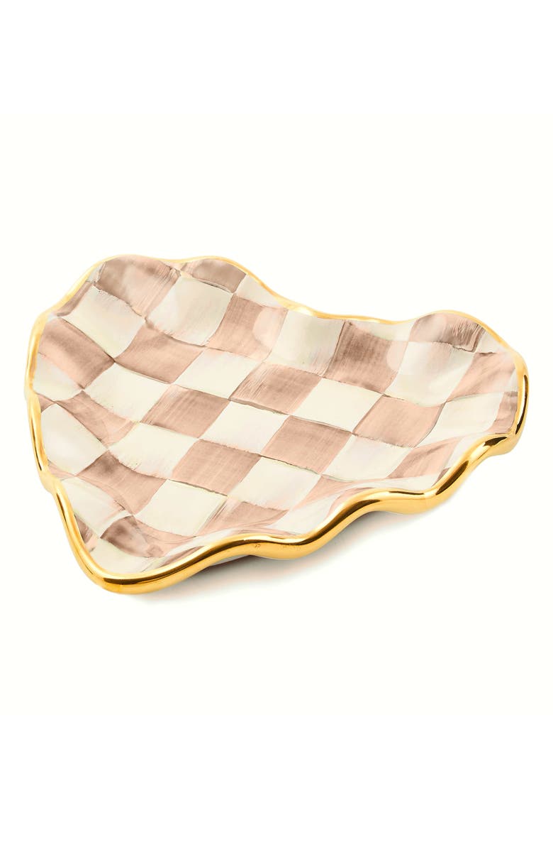 MACKENZIE CHILDS Mocha Check Ceramic Fluted Heart Plate, Main, color, Mocha