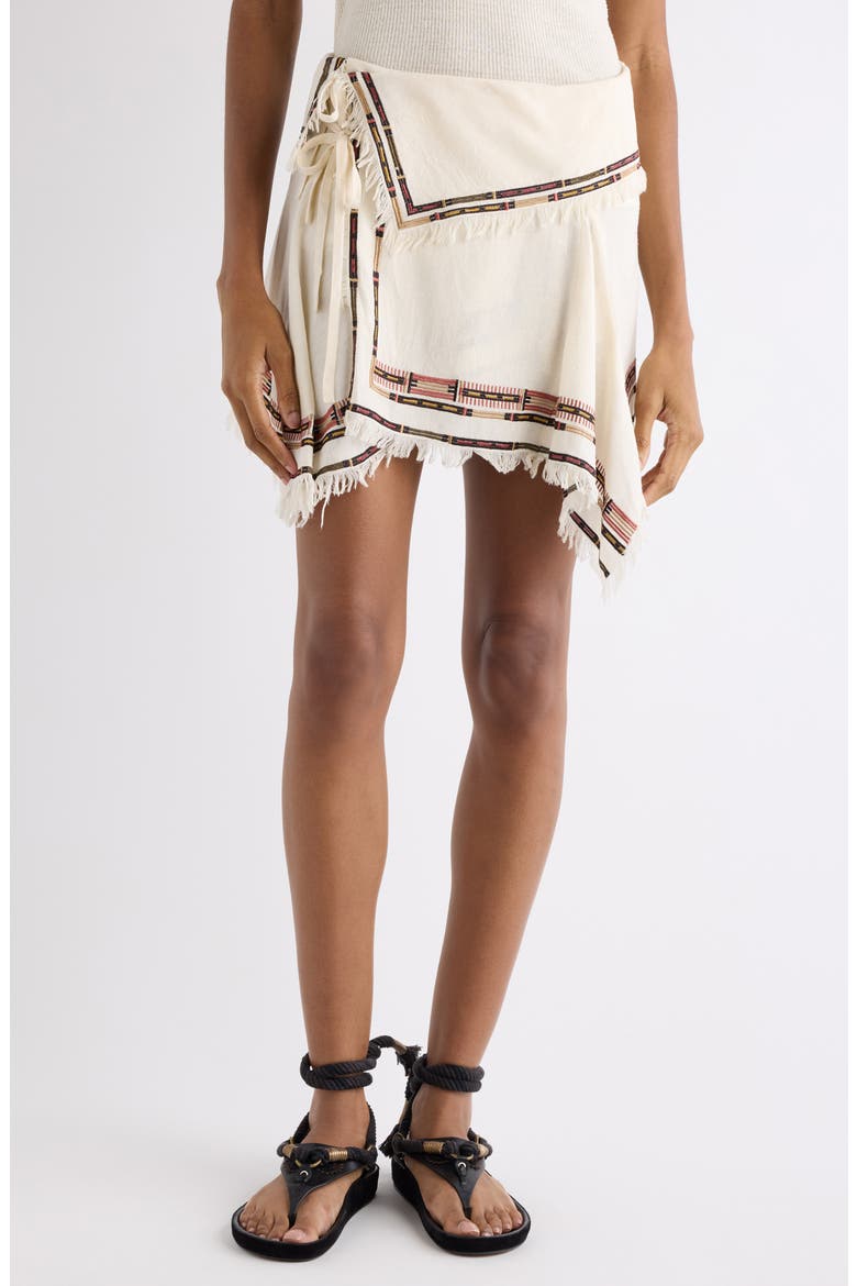 Feriel Embroidered Fringe Silk Wrap Skirt, Main, color, ECRU