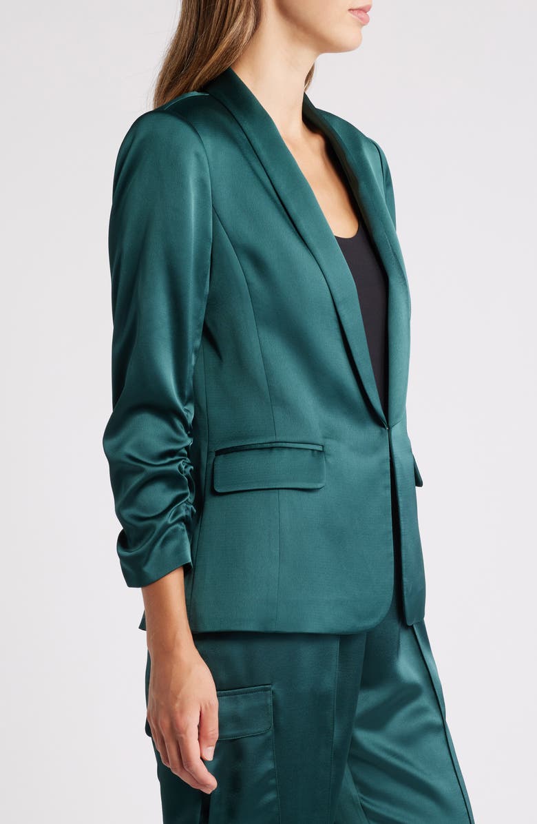 Tahari ASL Ruched Sleeve Satin Blazer, Alternate, color,